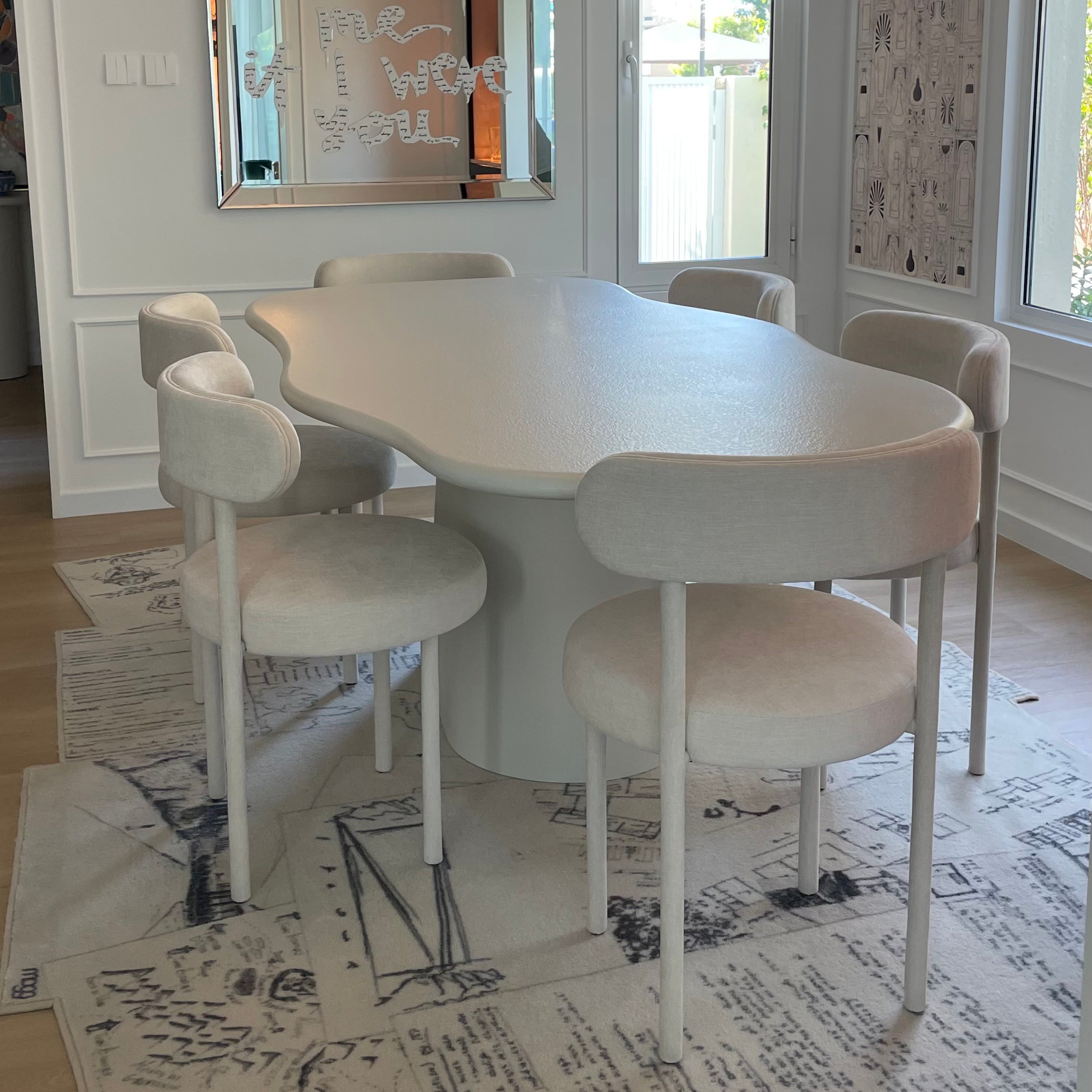 Wave One Leg Dining Table - Plaster Finish